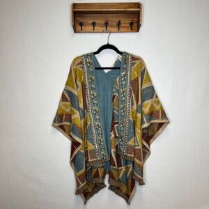 Soft Surroundings Geometric Embroidered Cardigan Shawl‎ Poncho One Size